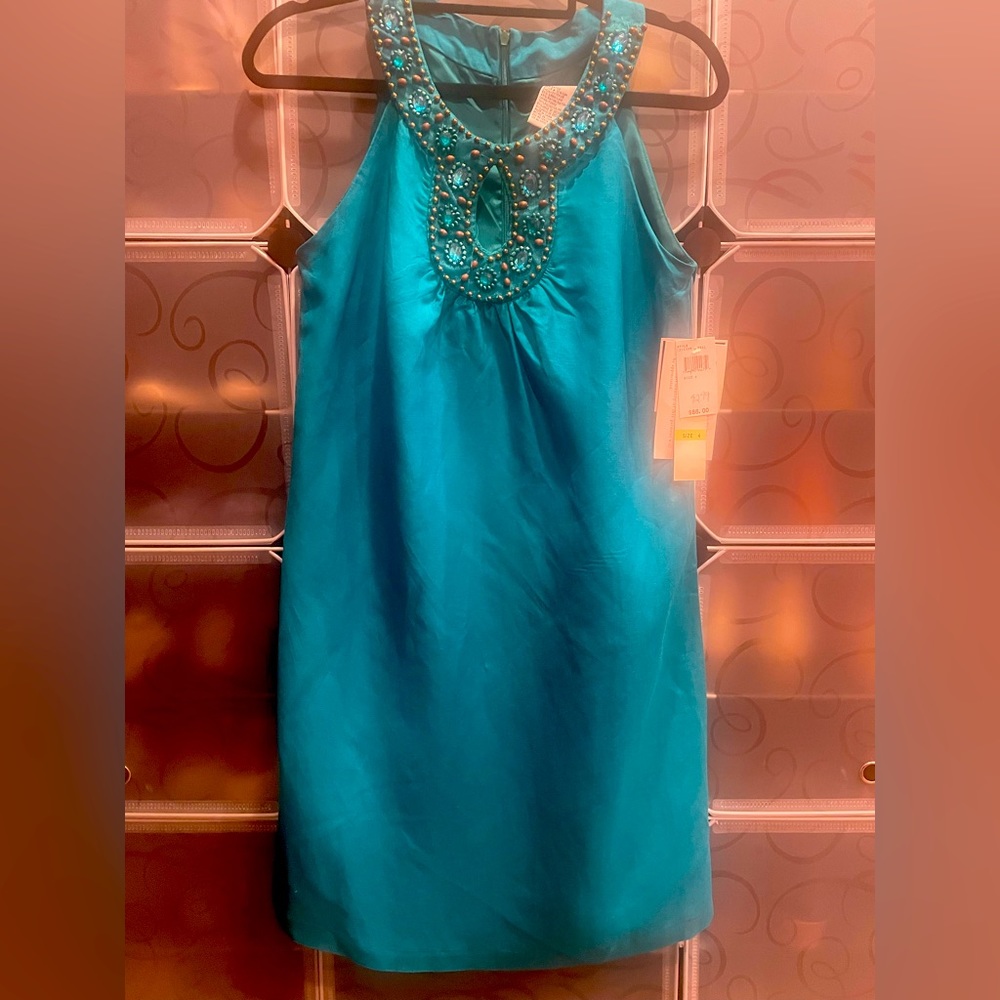 Beautiful Teal beaded dress by Madison Leigh